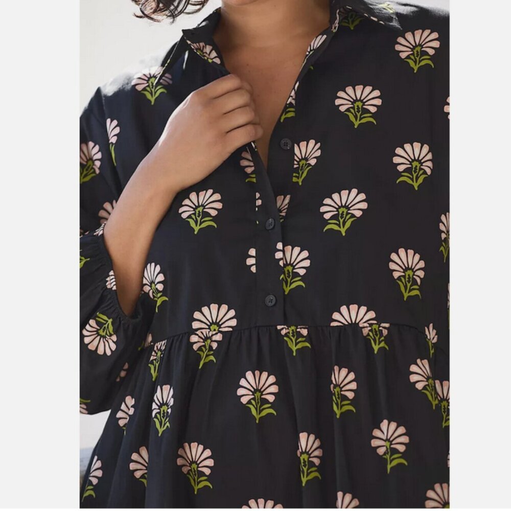 Maeve by Anthropologie Black 3/4 Sleeve Floral Midi Dress - Picture 3 of 14